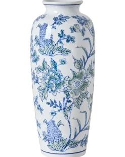 New Beliani Vaso da fiori GUADIX Porcellana 35 cm Bianco/Blu Bianco Blu Verde
