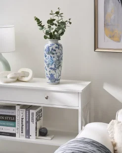 New Beliani Vaso da fiori GUADIX Porcellana 35 cm Bianco/Blu Bianco Blu Verde