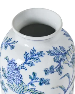 New Beliani Vaso da fiori GUADIX Porcellana 35 cm Bianco/Blu Bianco Blu Verde