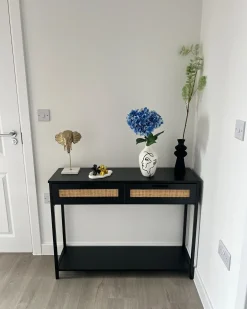 New Beliani Vaso da fiori HELIKE Gres porcellanato 23 cm Bianco Bianco Nero