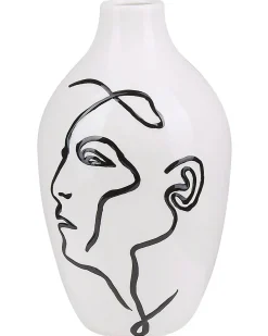 New Beliani Vaso da fiori HELIKE Gres porcellanato 23 cm Bianco Bianco Nero