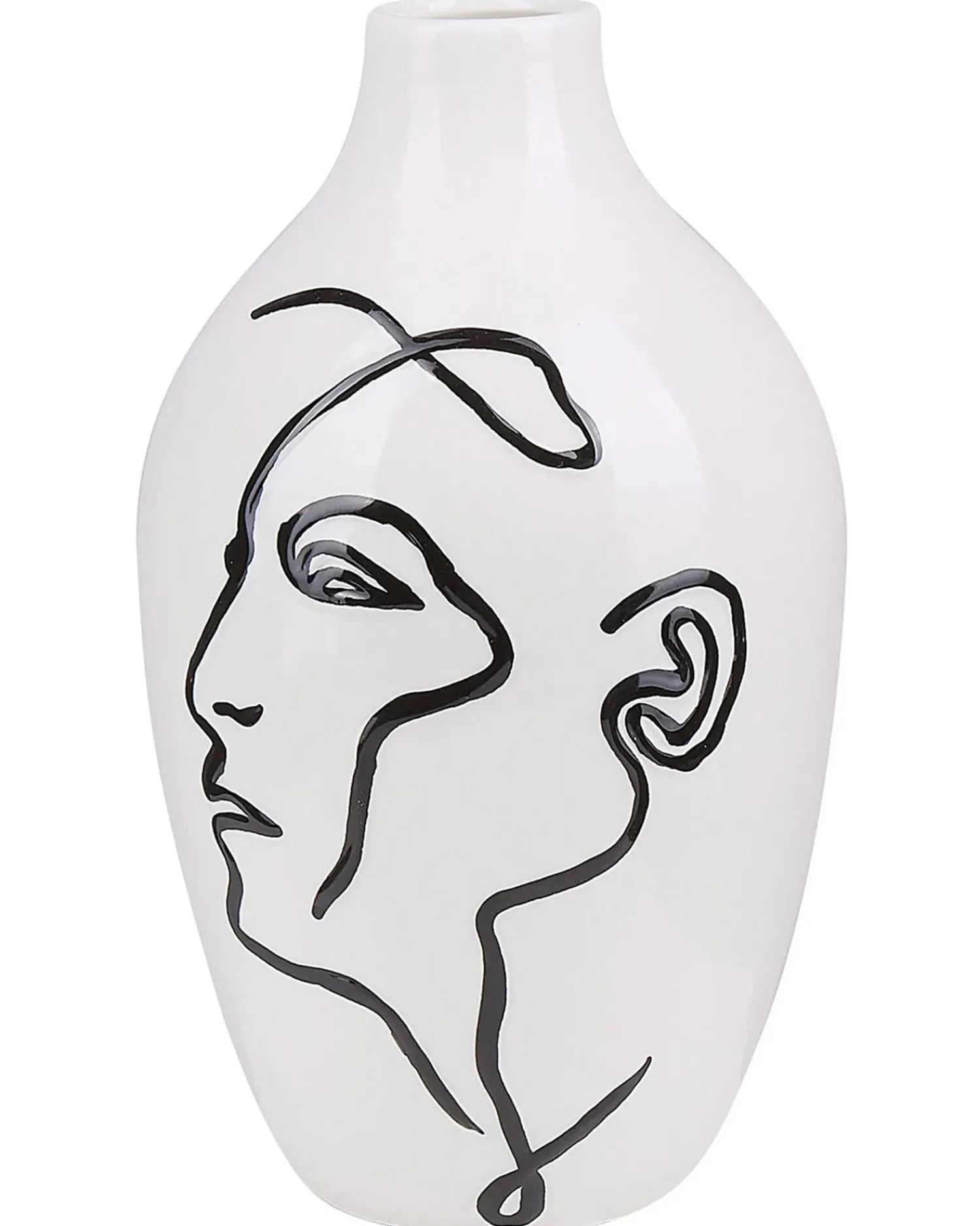 New Beliani Vaso da fiori HELIKE Gres porcellanato 23 cm Bianco Bianco Nero