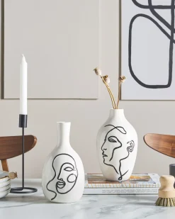 New Beliani Vaso da fiori HELIKE Gres porcellanato 23 cm Bianco Bianco Nero