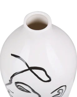 New Beliani Vaso da fiori HELIKE Gres porcellanato 23 cm Bianco Bianco Nero