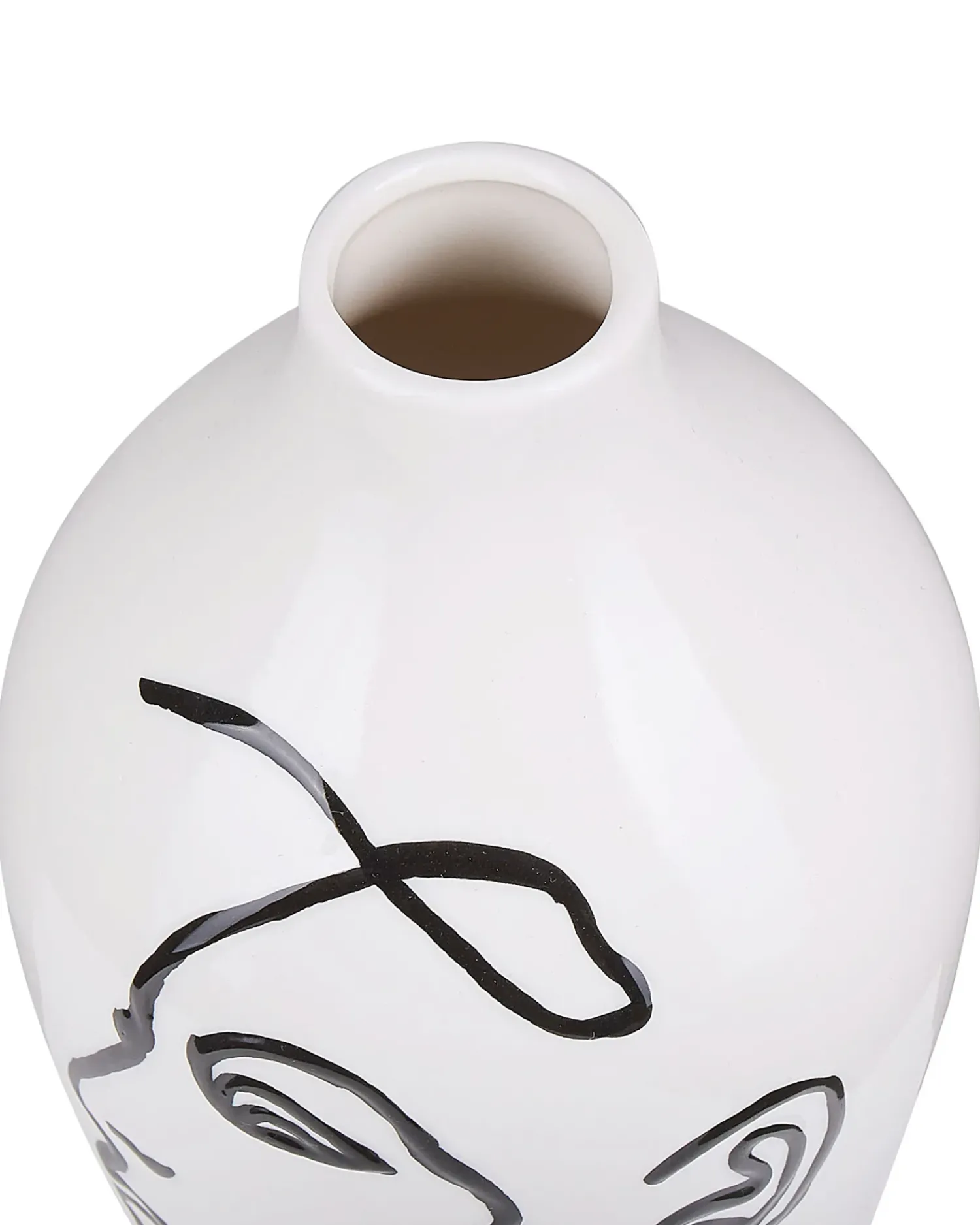 New Beliani Vaso da fiori HELIKE Gres porcellanato 23 cm Bianco Bianco Nero
