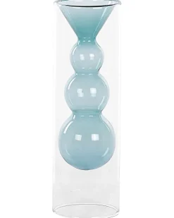 New Beliani Vaso da fiori KALOCHI Vetro 27 cm Turchese Trasparente Blu