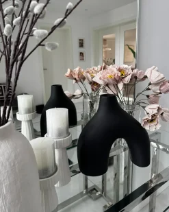 New Beliani Vaso da fiori LAMIA Ceramica 30 cm Nero