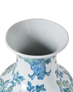 Hot Beliani Vaso da fiori LLANES Porcellana 36 cm Bianco/Blu Bianco Blu