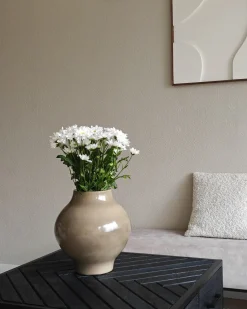 Sale Beliani Vaso da fiori MAGAN Ceramica 31 cm Tortora Beige Grigio