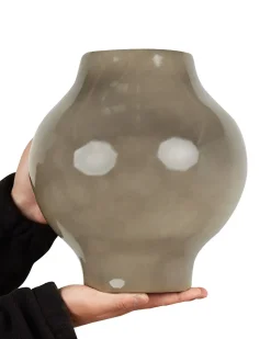 Sale Beliani Vaso da fiori MAGAN Ceramica 31 cm Tortora Beige Grigio