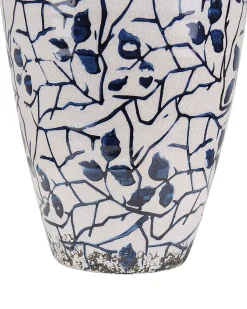 Outlet Beliani Vaso da fiori MALLIA Gres porcellanato Bianco Bianco Blu