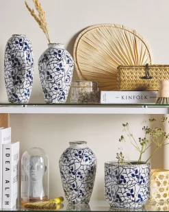 Outlet Beliani Vaso da fiori MALLIA Gres porcellanato Bianco Bianco Blu