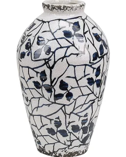 Outlet Beliani Vaso da fiori MALLIA Gres porcellanato Bianco Bianco Blu
