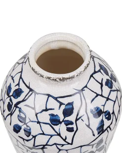 Outlet Beliani Vaso da fiori MALLIA Gres porcellanato Bianco Bianco Blu