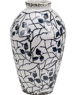 Discount Beliani Vaso da fiori MALLIA Gres porcellanato Bianco Bianco Blu