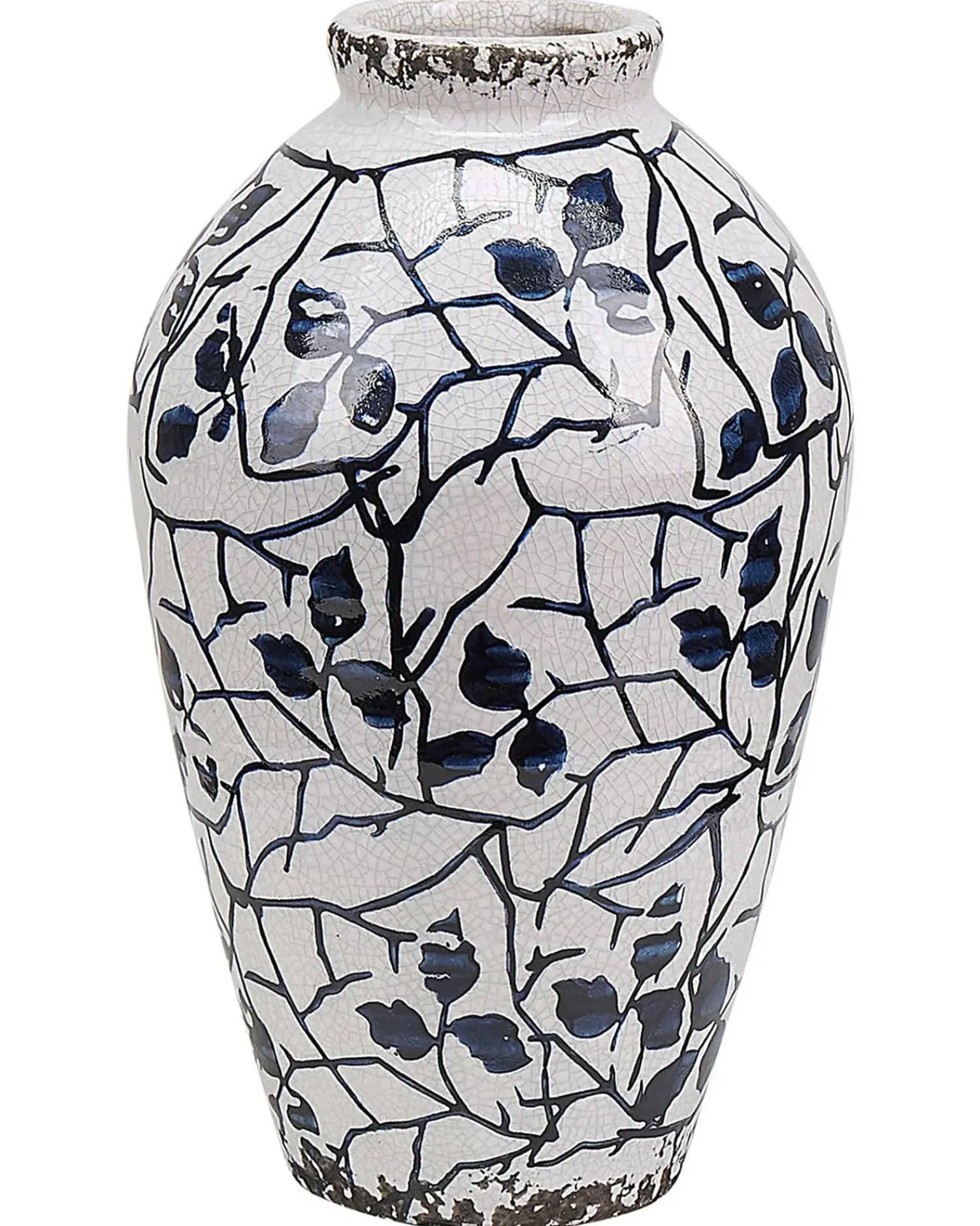 Discount Beliani Vaso da fiori MALLIA Gres porcellanato Bianco Bianco Blu