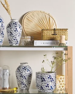 Discount Beliani Vaso da fiori MALLIA Gres porcellanato Bianco Bianco Blu