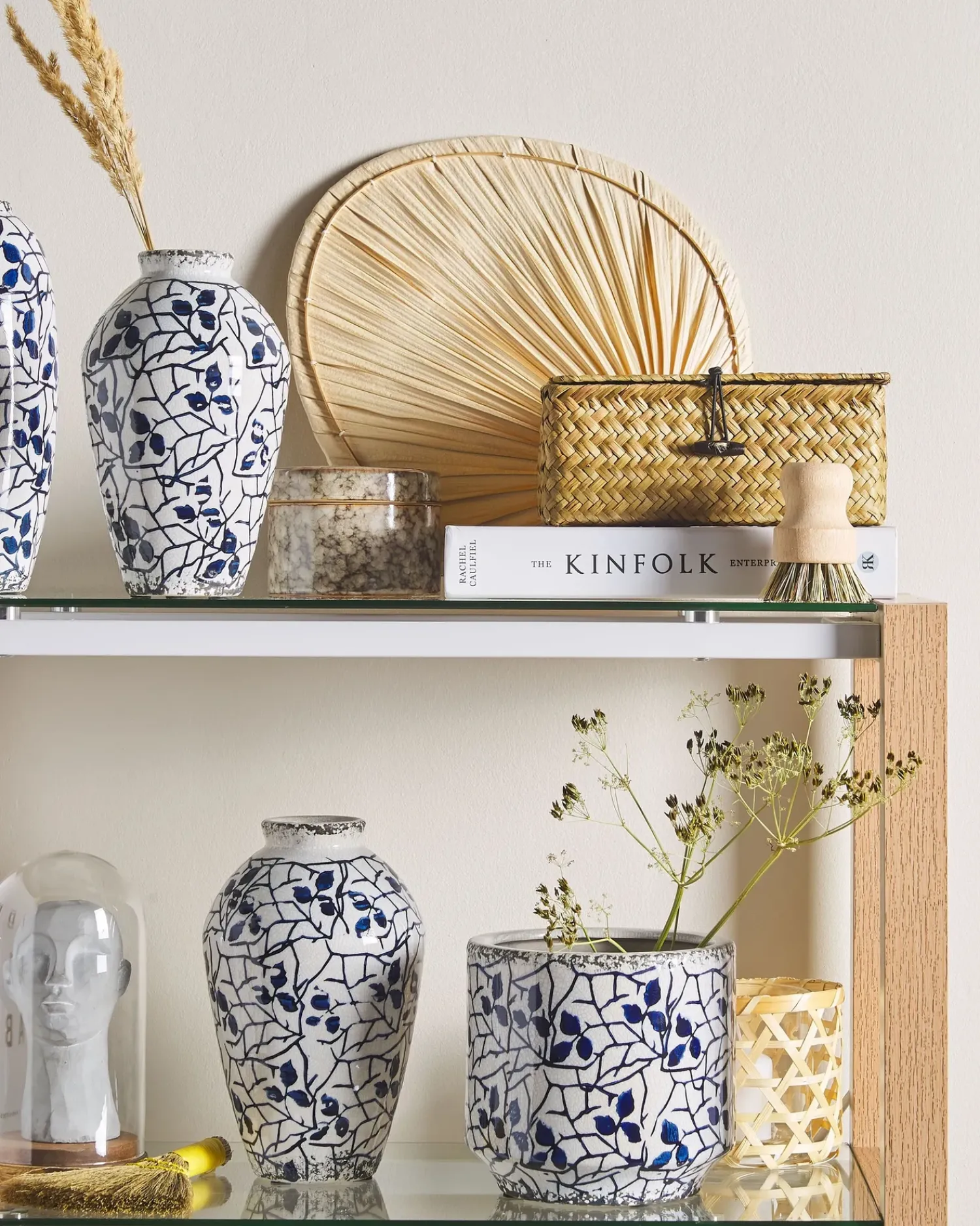 Discount Beliani Vaso da fiori MALLIA Gres porcellanato Bianco Bianco Blu