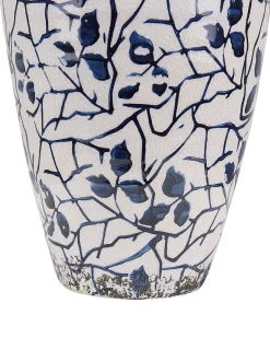 Discount Beliani Vaso da fiori MALLIA Gres porcellanato Bianco Bianco Blu