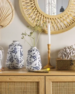 Beliani Vaso da fiori MARONEIA Gres porcellanato Bianco Bianco Blu