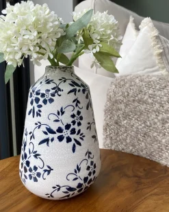Beliani Vaso da fiori MARONEIA Gres porcellanato Bianco Bianco Blu
