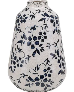 Beliani Vaso da fiori MARONEIA Gres porcellanato Bianco Bianco Blu