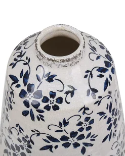 Beliani Vaso da fiori MARONEIA Gres porcellanato Bianco Bianco Blu