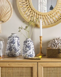 Online Beliani Vaso da fiori MARONEIA Gres porcellanato Bianco Bianco Blu