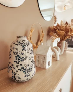 Online Beliani Vaso da fiori MARONEIA Gres porcellanato Bianco Bianco Blu