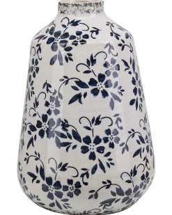 Online Beliani Vaso da fiori MARONEIA Gres porcellanato Bianco Bianco Blu