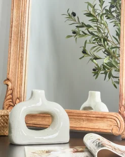Outlet Beliani Vaso da fiori MOONEYE Gres porcellanato 19 cm sporco Bianco