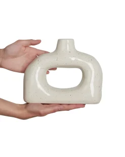 Outlet Beliani Vaso da fiori MOONEYE Gres porcellanato 19 cm sporco Bianco