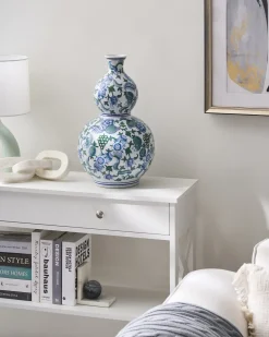 Outlet Beliani Vaso da fiori MOSTOLES Porcellana 45 cm Bianco/Blu Bianco Blu Verde