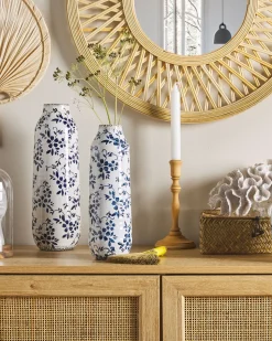 Hot Beliani Vaso da fiori MULAI Gres porcellanato Bianco Bianco Blu