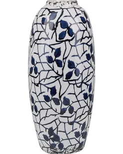 Clearance Beliani Vaso da fiori MUTILENE Gres porcellanato 25 cm Bianco Bianco Blu