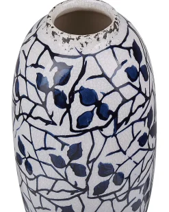 Clearance Beliani Vaso da fiori MUTILENE Gres porcellanato 25 cm Bianco Bianco Blu