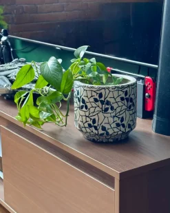 Discount Beliani Vaso da fiori MYOS Gres porcellanato 15 cm Bianco Bianco Blu