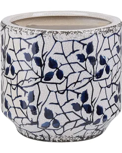 Discount Beliani Vaso da fiori MYOS Gres porcellanato 15 cm Bianco Bianco Blu