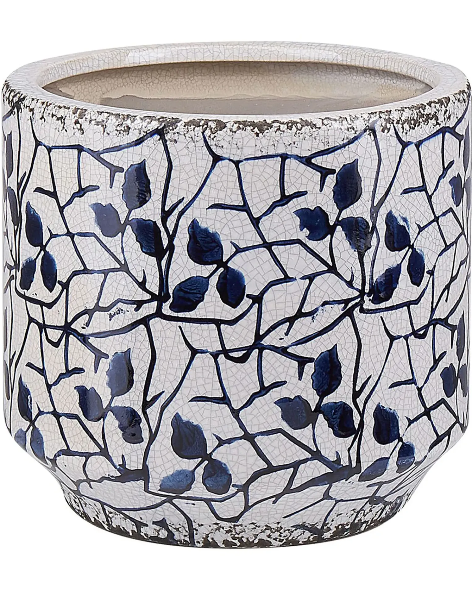 Discount Beliani Vaso da fiori MYOS Gres porcellanato 15 cm Bianco Bianco Blu