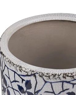 Discount Beliani Vaso da fiori MYOS Gres porcellanato 15 cm Bianco Bianco Blu