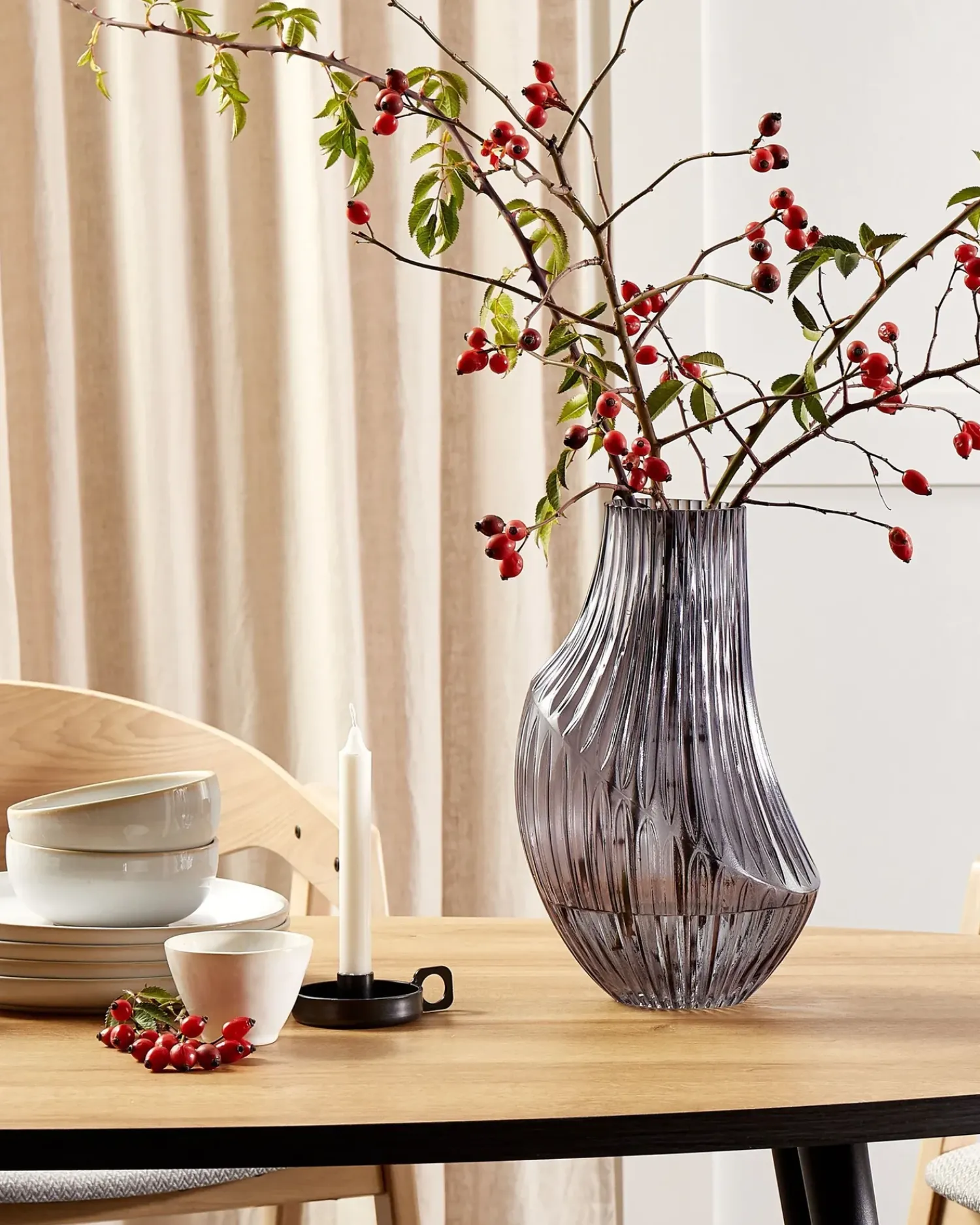 New Beliani Vaso da fiori MYRSINA Vetro 36 cm Grigio