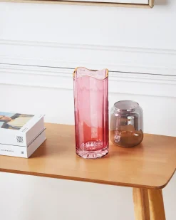 Beliani Vaso da fiori PERDIKI Vetro 30 cm Rosa Rosa Oro
