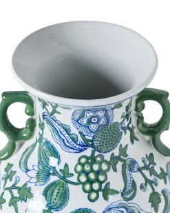 Discount Beliani Vaso da fiori SEGOWIA Porcellana 47 cm Bianco/Blu Bianco Blu Verde