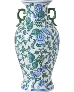 Discount Beliani Vaso da fiori SEGOWIA Porcellana 47 cm Bianco/Blu Bianco Blu Verde