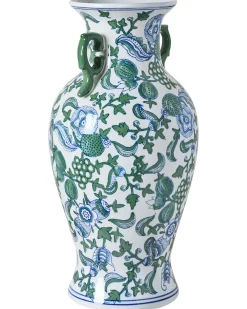 Discount Beliani Vaso da fiori SEGOWIA Porcellana 47 cm Bianco/Blu Bianco Blu Verde