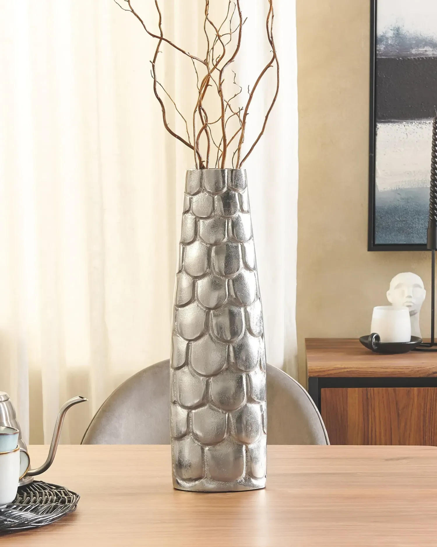 Sale Beliani Vaso da fiori SUKHOTHAI Metallo 47 cm Argento
