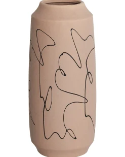 New Beliani Vaso da fiori SUNFISH Gres porcellanato 33 cm Beige sabbia Beige Nero