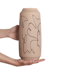 New Beliani Vaso da fiori SUNFISH Gres porcellanato 33 cm Beige sabbia Beige Nero