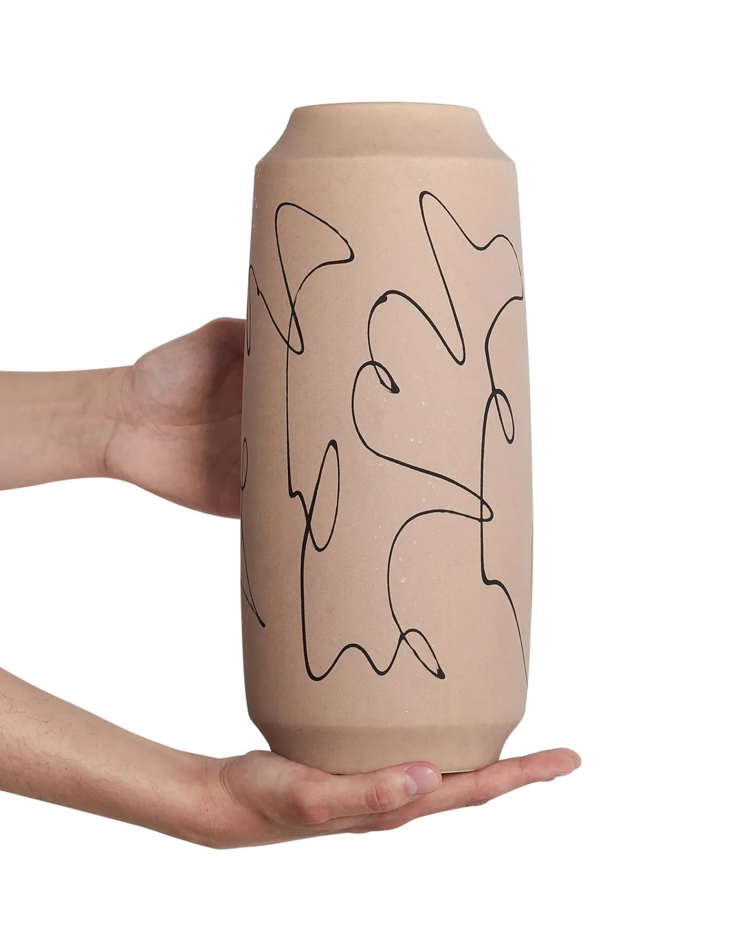 New Beliani Vaso da fiori SUNFISH Gres porcellanato 33 cm Beige sabbia Beige Nero
