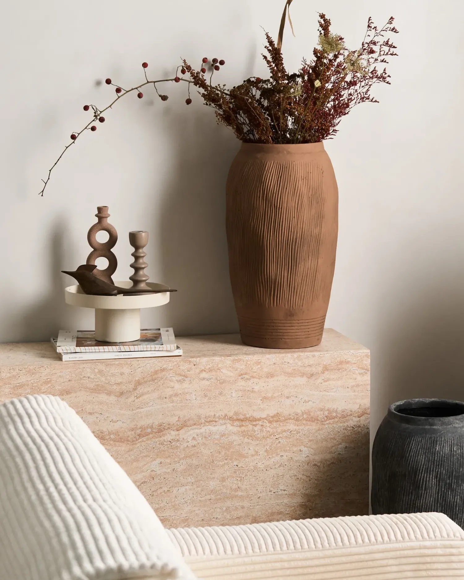 Outlet Beliani Vaso da fiori TRIKALA 50 cm chiaro Marrone